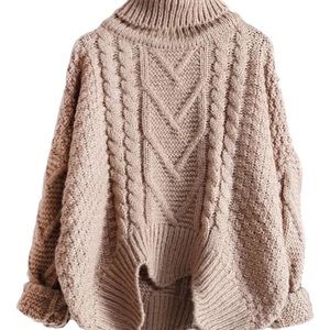 CROPPED tan chunky cable knit sweater